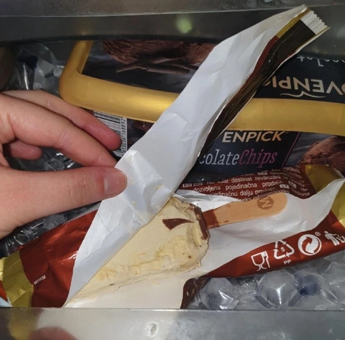 “My mom always eats the chocolate and puts it back in the freezer like this...”