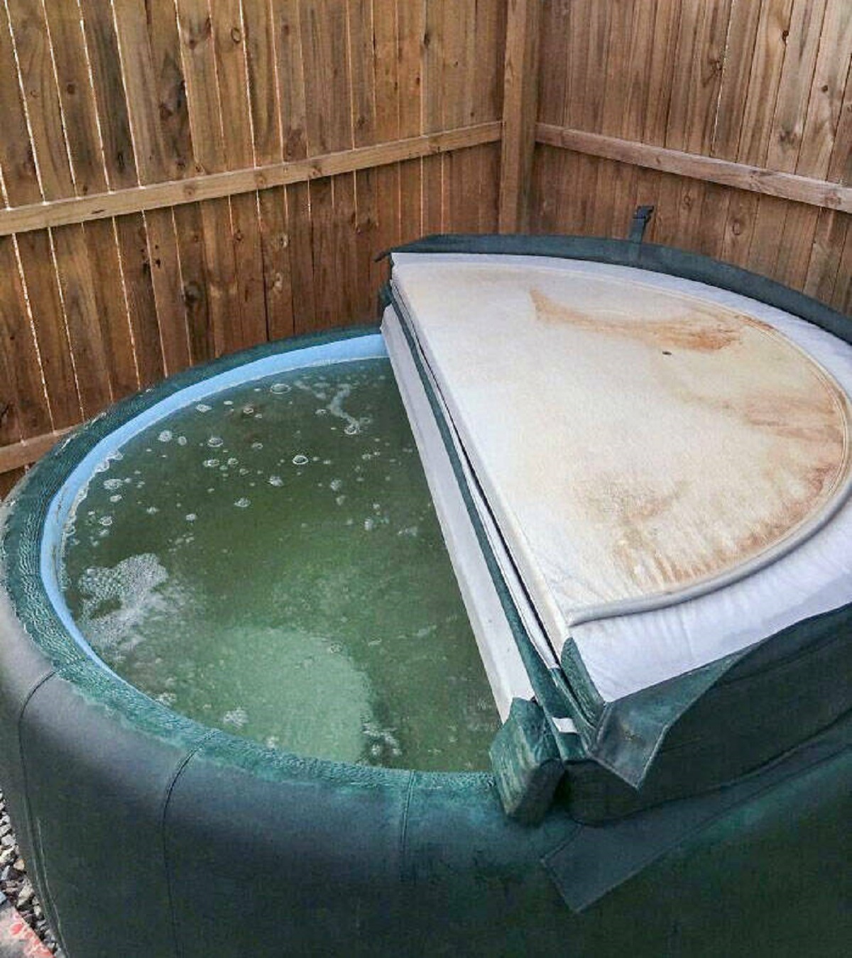 "This Is The Hot Tub At The Airbnb, Which Was Why I Rented The Spot. Smelled Terrible And Was Not Cleaned In Forever"