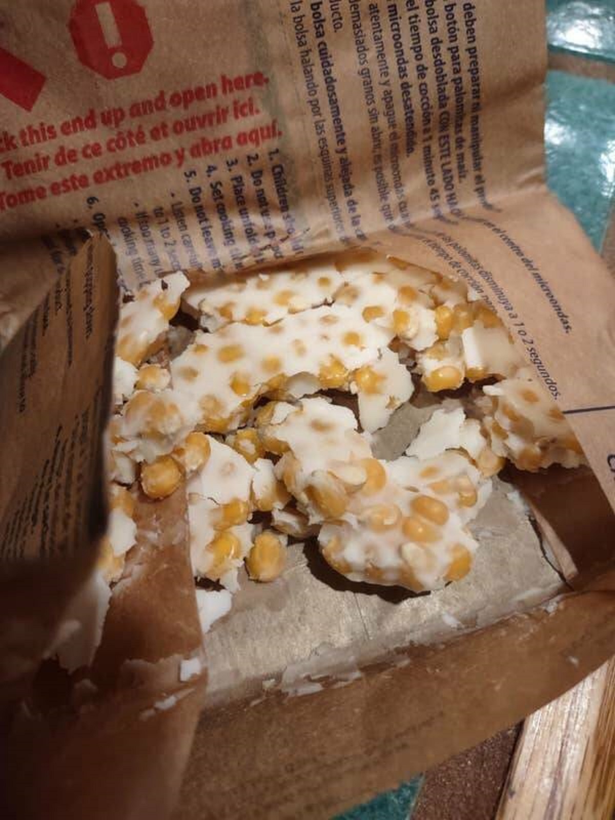 This is what's inside a bag of microwavable popcorn: