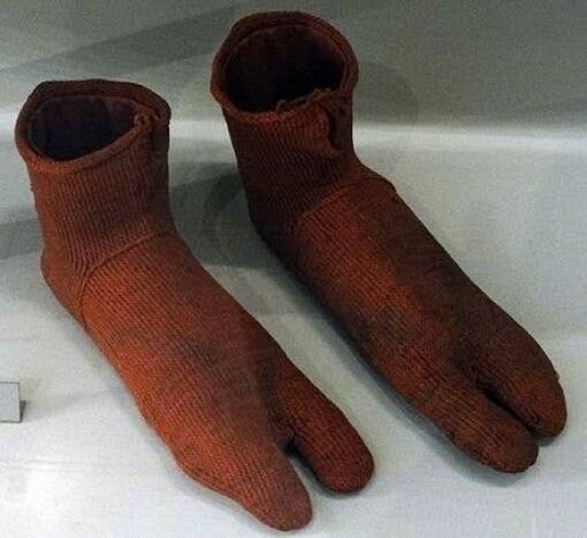 This is a pair of one of the earliest discovered pairs of socks, made in Egypt in the 5th century: