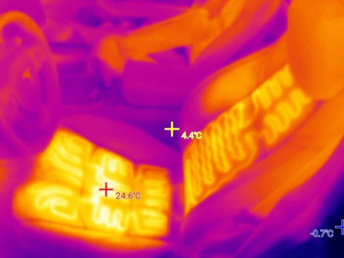 If you look at a car seat's heating system with a thermal camera, it looks like this: