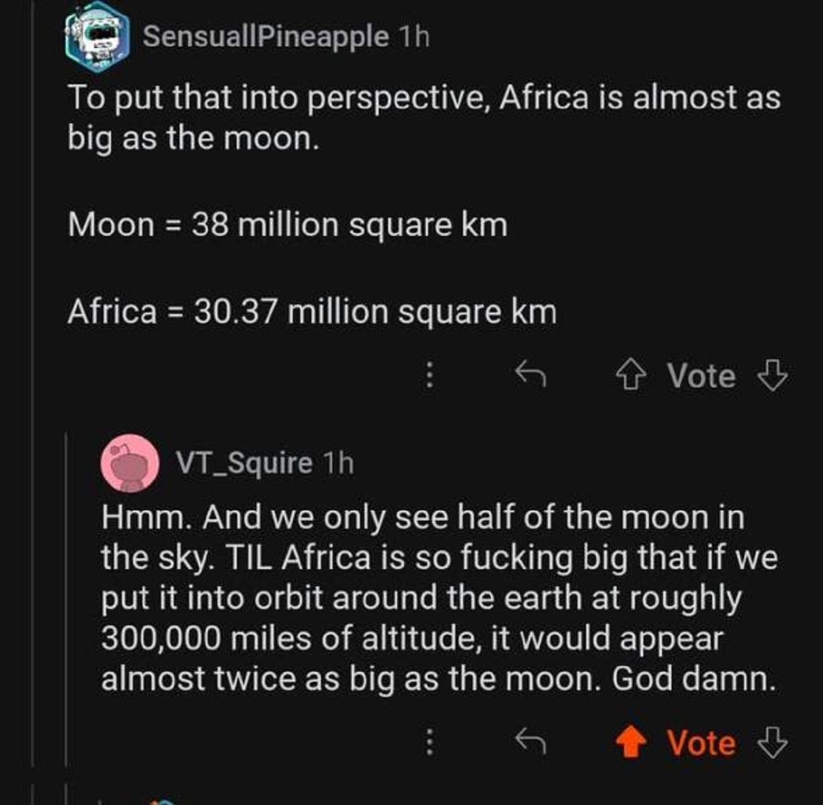 Speaking of the moon, here's how big the African continent is compared to the Moon: