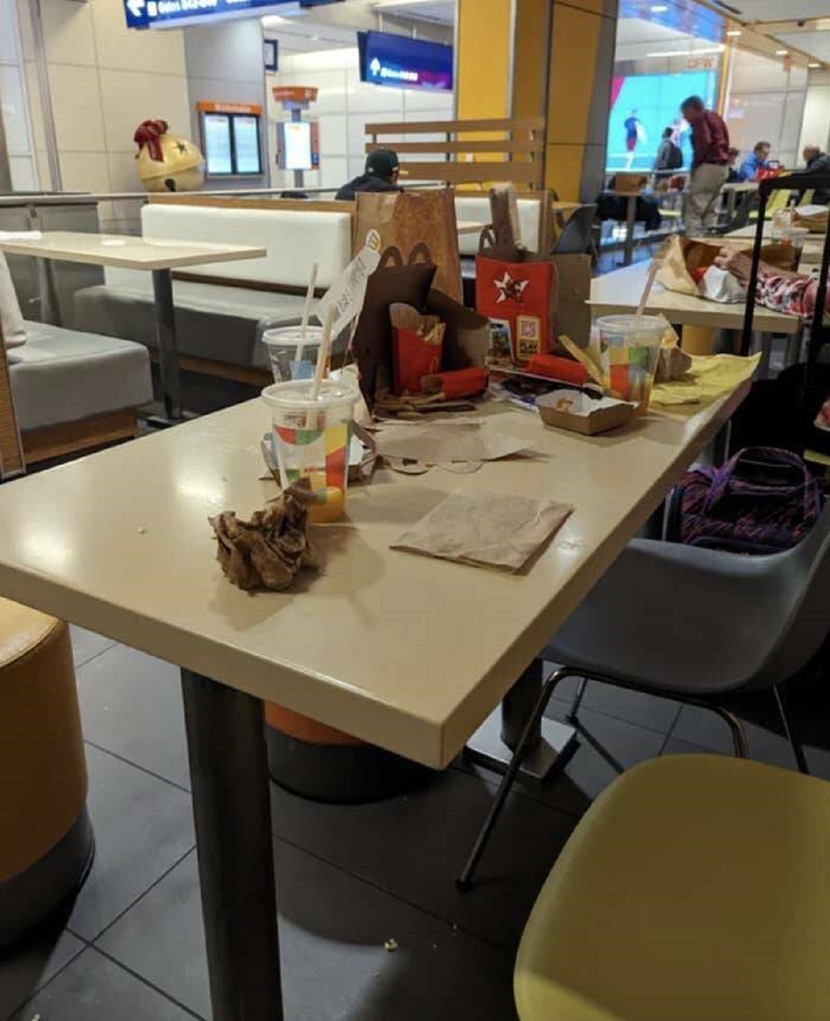 "Someone left their table at an airport McDonald's like this."