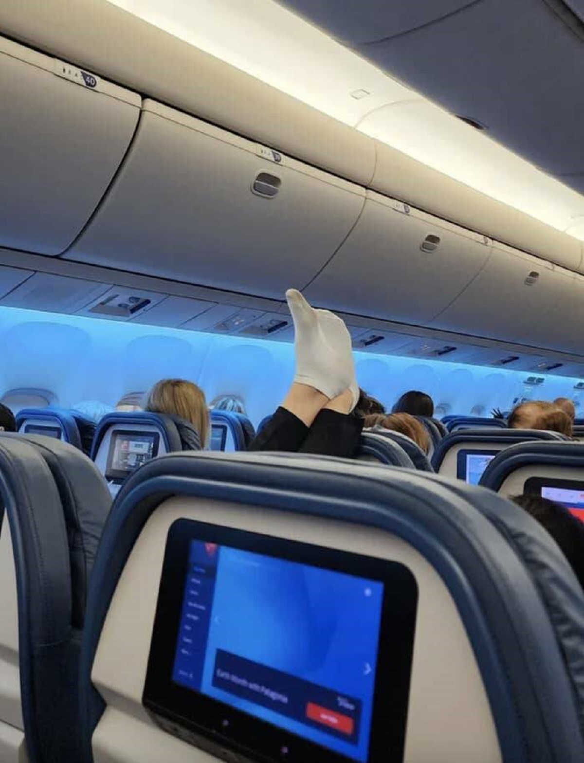 "Putting your smelly feet on the headrest during a flight. The air vent was blasting and wafted the scent through the plane."