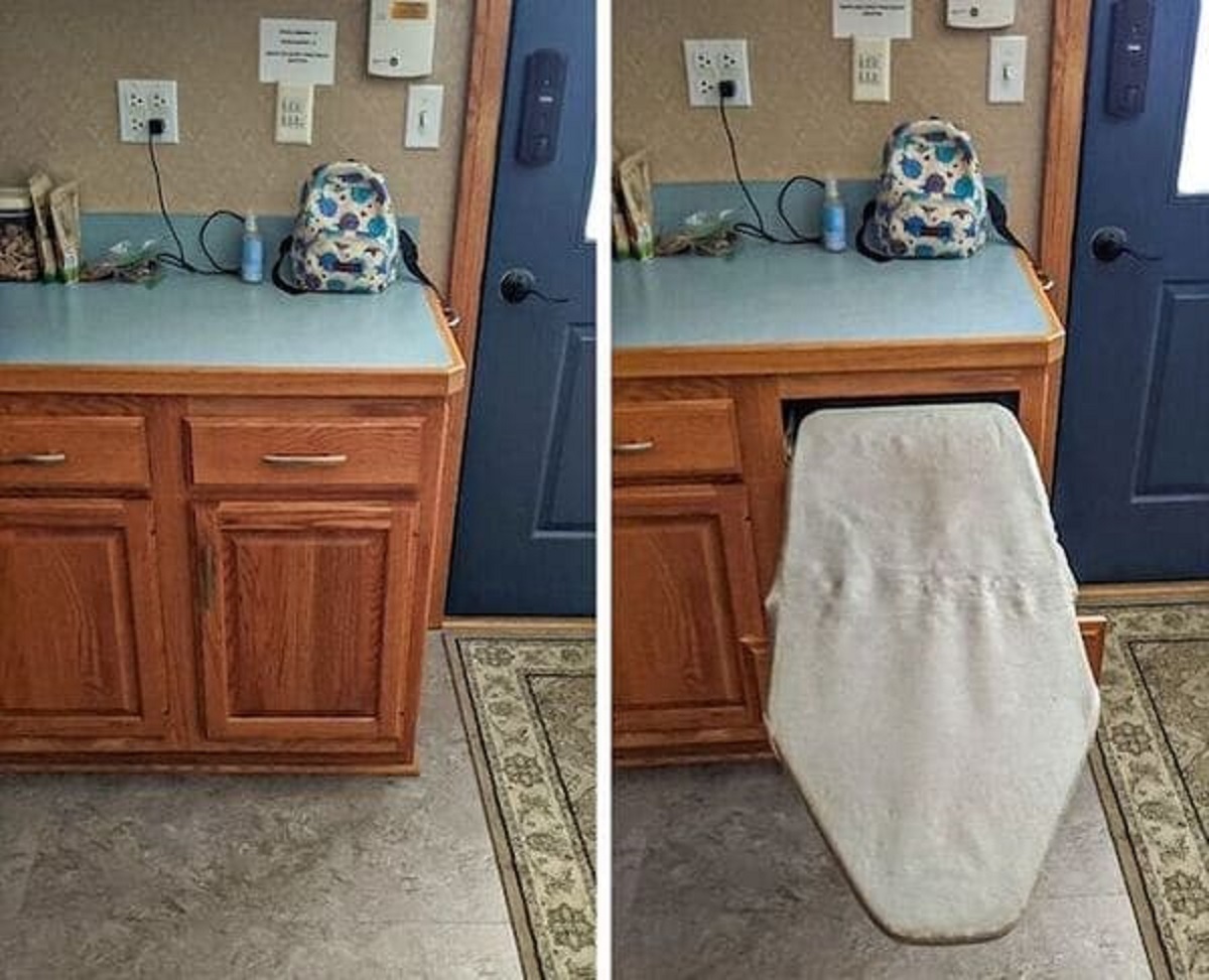 “The hidden ironing board in the house we rented.”