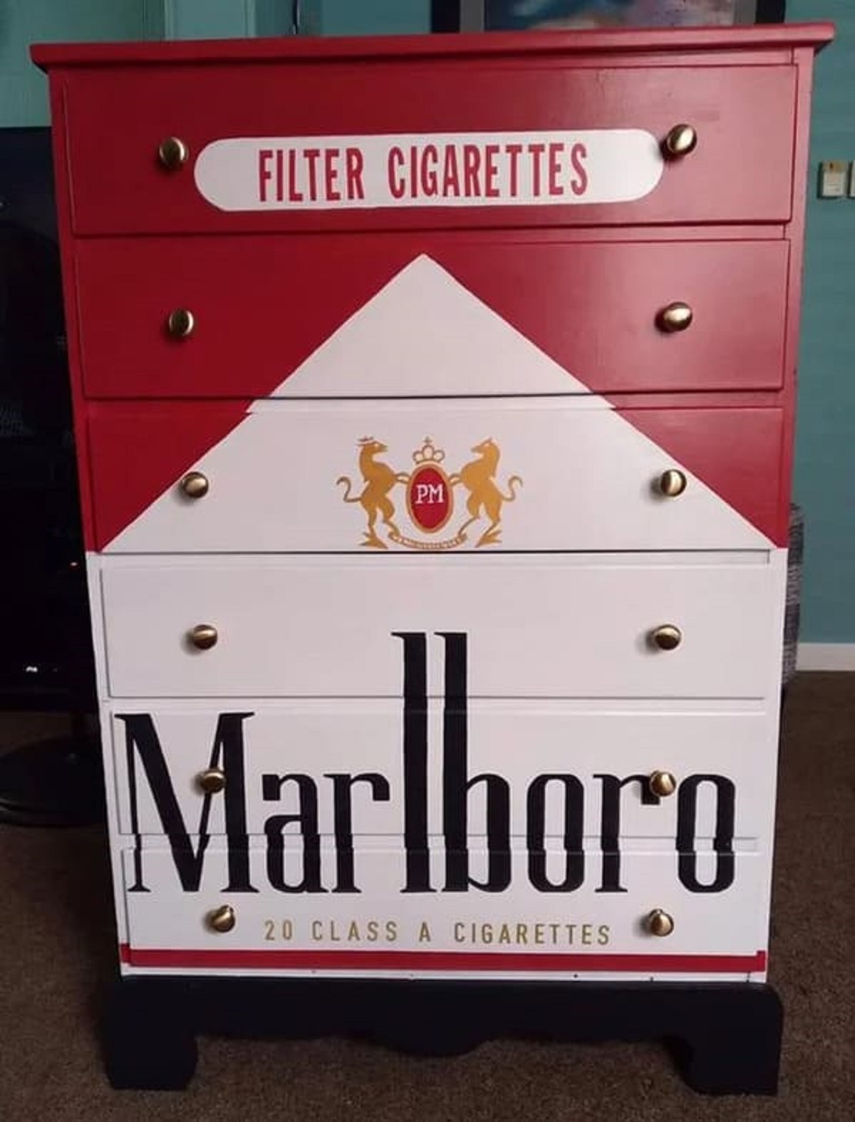 “I’m in a craft group on fb and a lady posted her Newport dresser she painted. Comments told her to make a Marlboro one next”