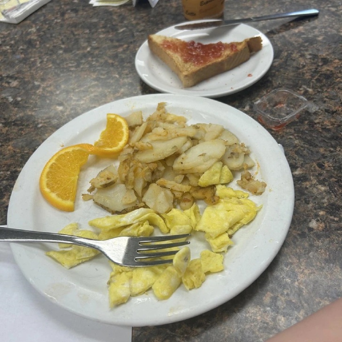 “Kid orders breakfast, eats half piece of toast then says “I’m full”