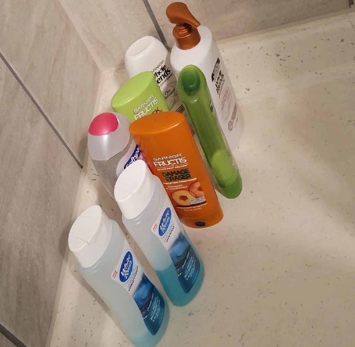 “Mother-in-law purchases more hygiene products when her current ones are 50 — 75% empty. She then begins using the new product leaving them all in the shower like this, never returning to finish the older one.”