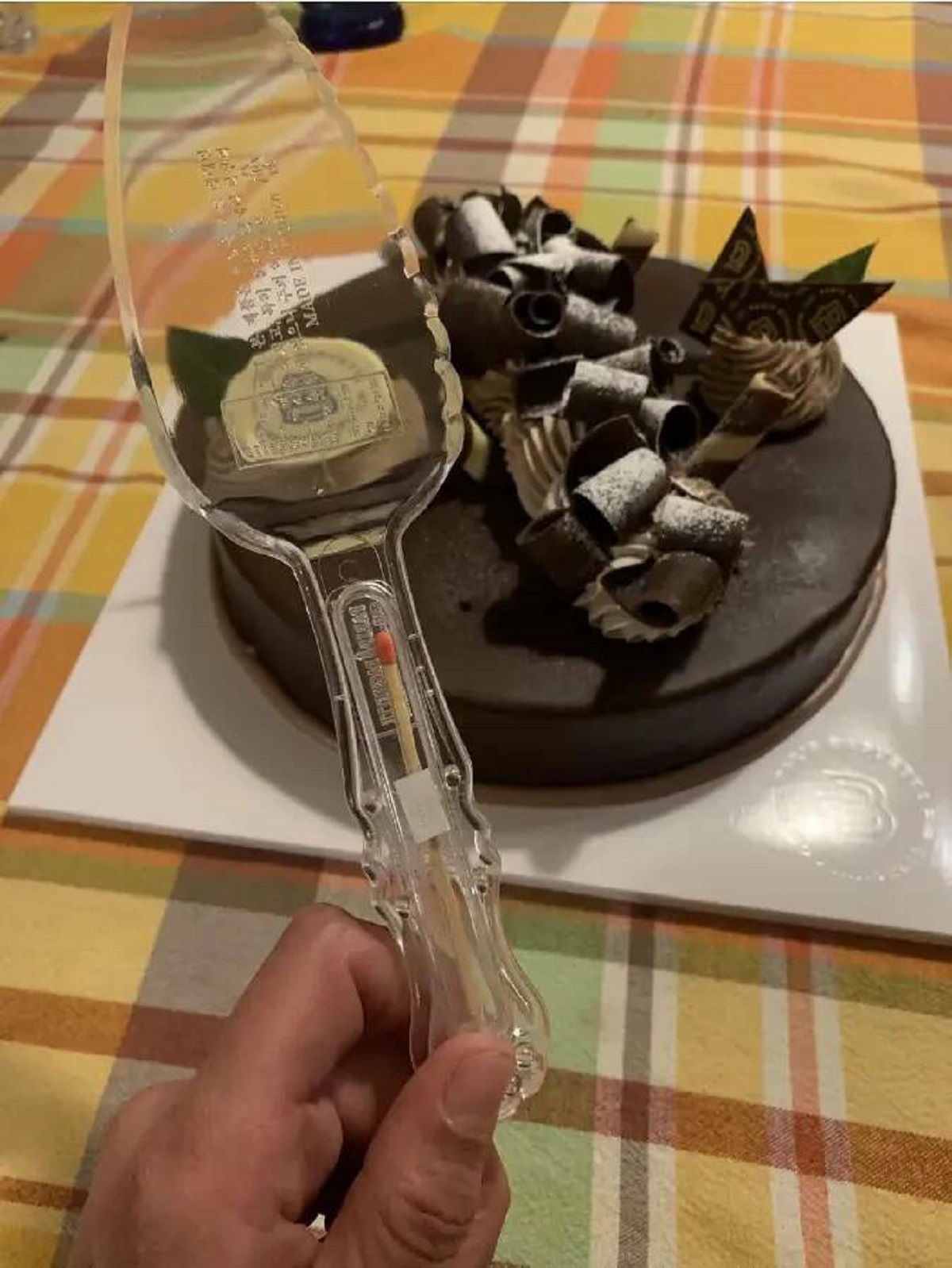 Every cake should come with a serving utensil and matches, because we've all had that awful moment where you realize you're out of matches or your lighter isn't working.