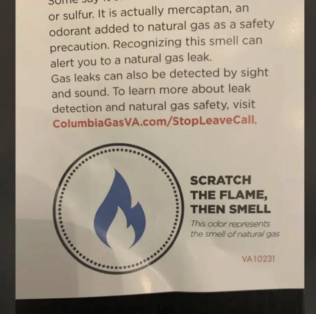 This isn't necessarily a *fun* scratch-and-sniff, but it's actually so smart to warn people what natural gas smells like.