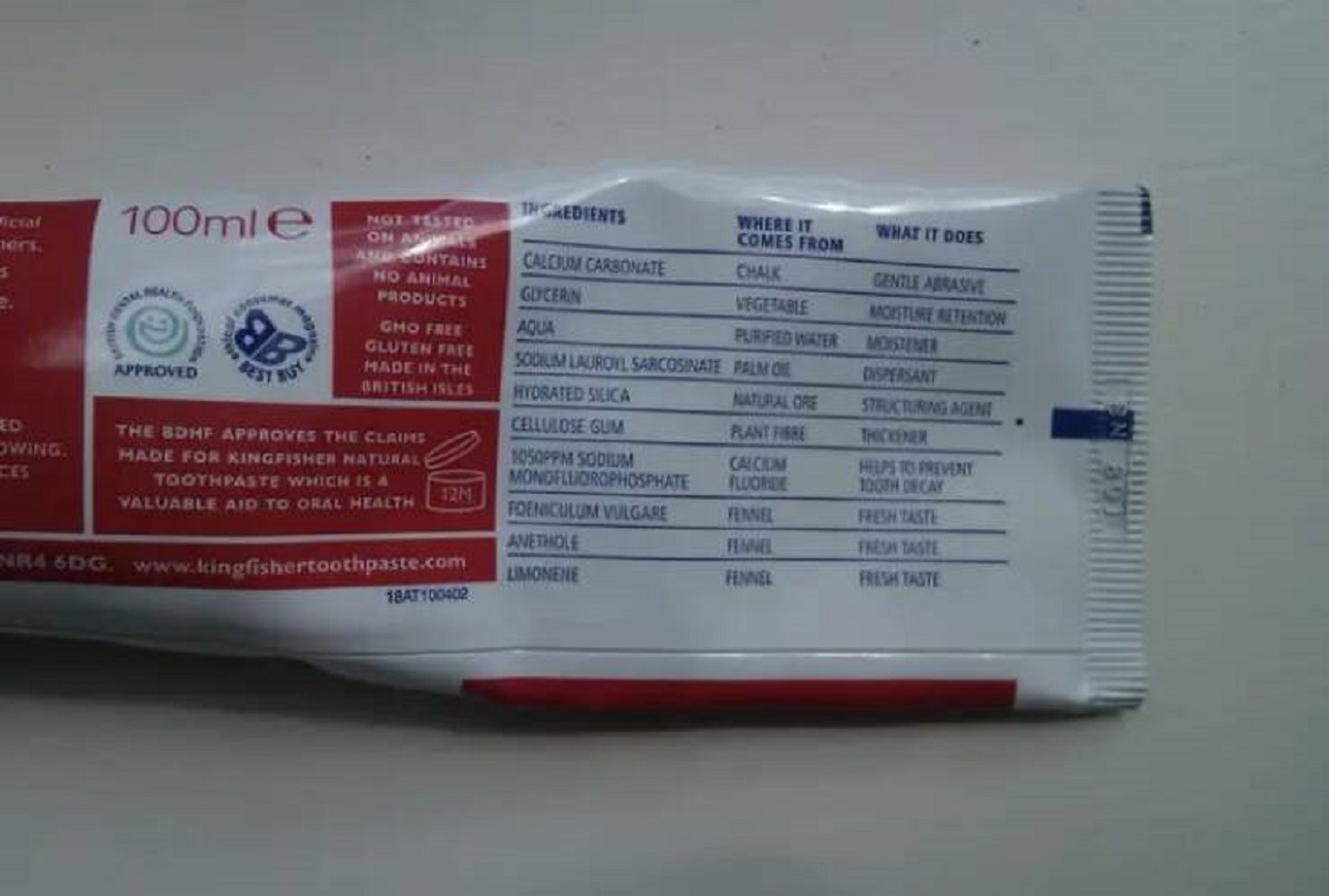 This toothpaste tube that shows not only the ingredients but their origin and why they're included has me wishing every packaged food and dental item had this, because I can't even pronounce half the things in the ingredient list on processed foods anymore.