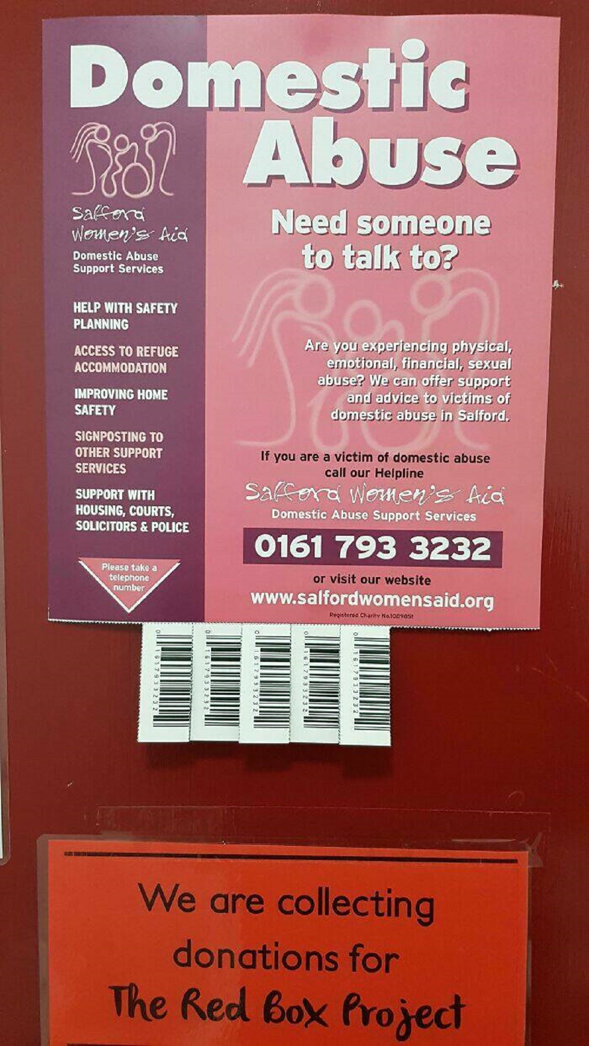 "The Tear Offs On This Poster For Domestic Abuse Have The Phone Number Disguised As A Bar Code"