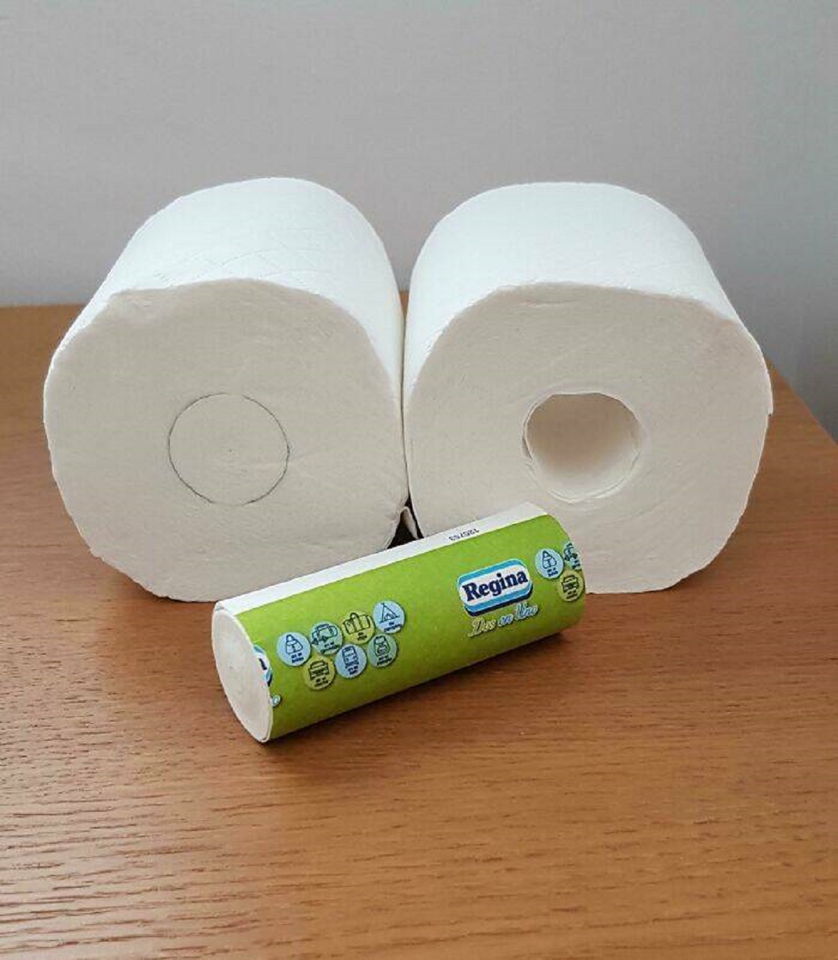 "This Toilet Paper With A Mini Roll Of Toilet Paper Inside Instead Of An Hollow Cardboard Roll!"