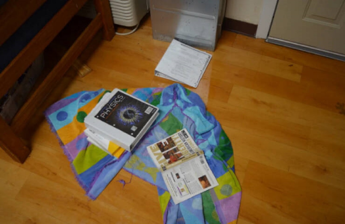 “Water blew under my door and soaked my (rented) textbooks 2 days before exams.”