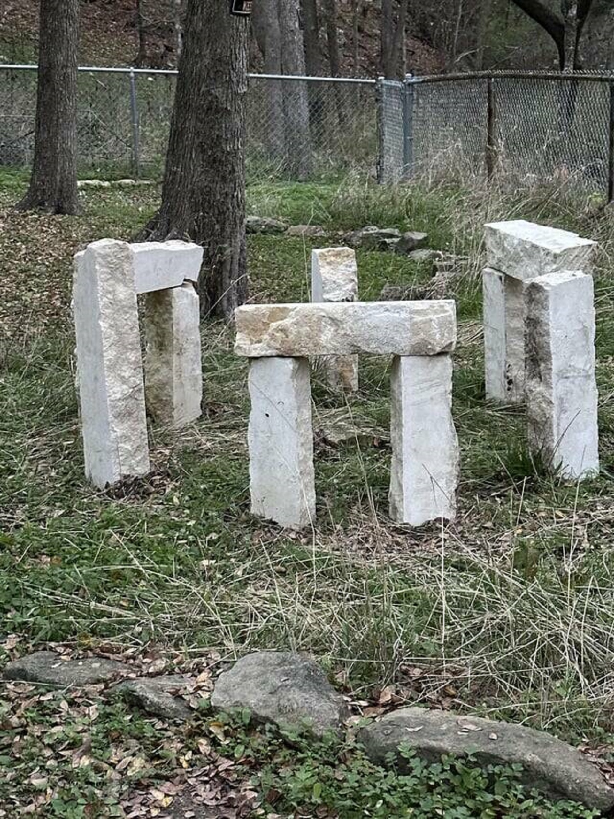 "My neighbor built a mini Stonehenge in his back yard"