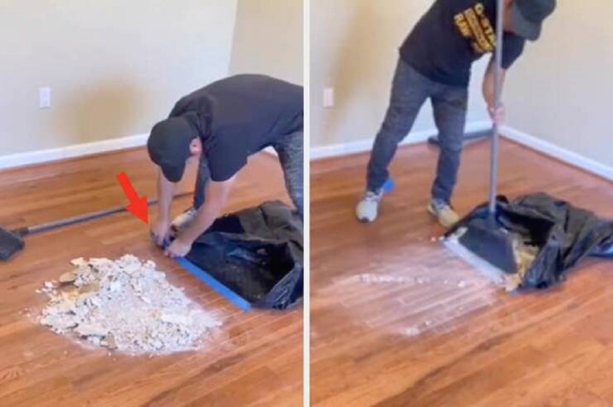 "Tape a garbage bag to the floor for easy cleanup."