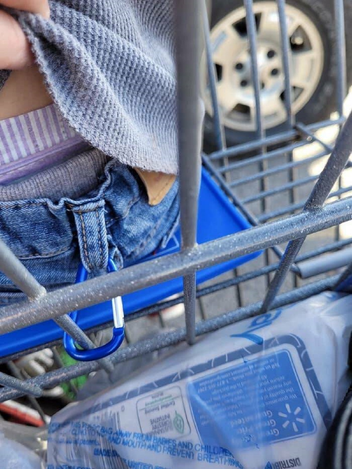 "Keep your toddler safely in the grocery cart seat with a carabiner."