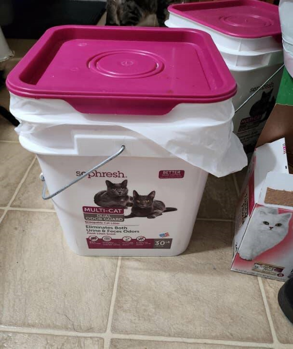 "Our diaper bin broke so I am using a litter container instead. Just saved me $30."