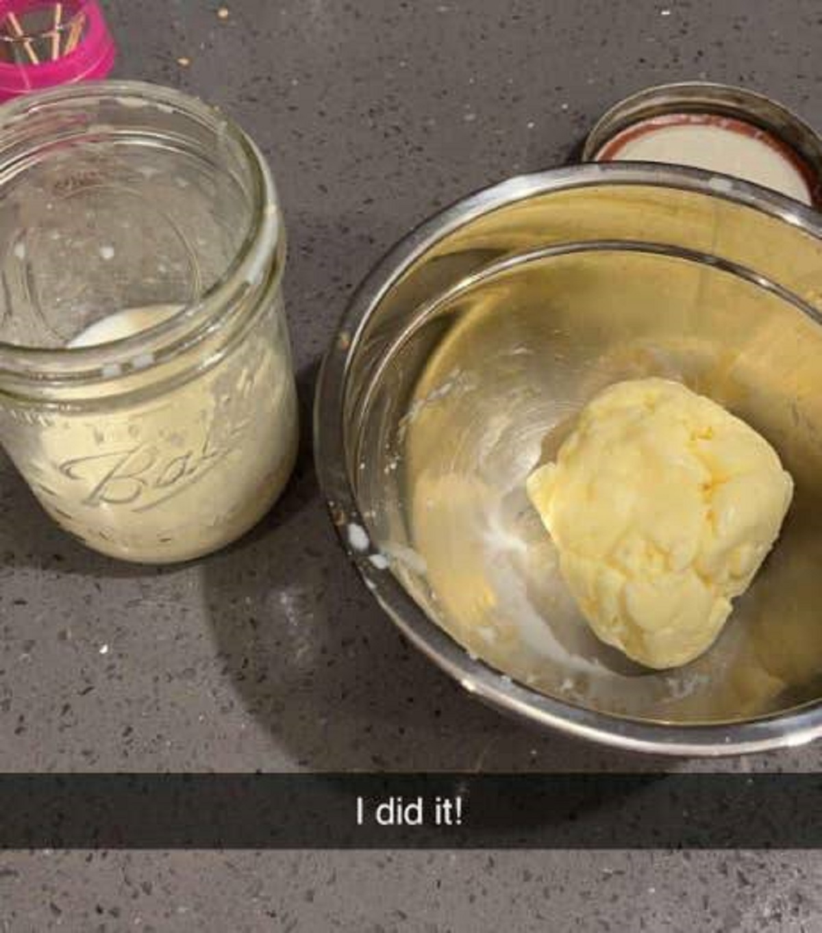 "Heavy cream about to go bad? Shake it in a jar and make butter (and some bonus buttermilk). Don’t forget the flaky salt!"