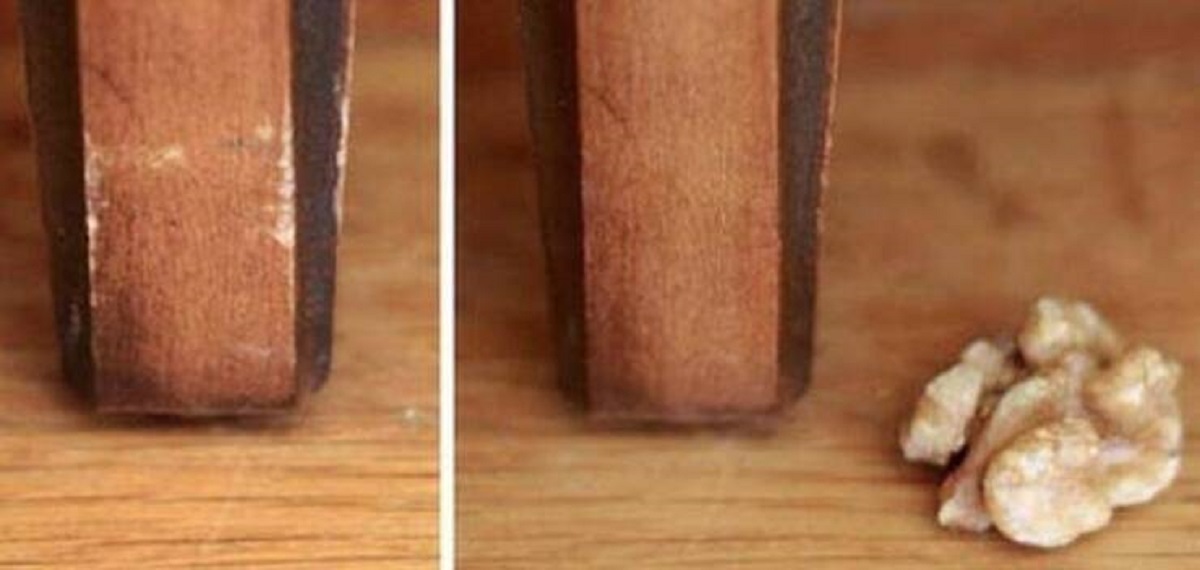 "Rub a walnut on damaged wooden furniture to cover up dings. I tried it for the first time today, and it worked."