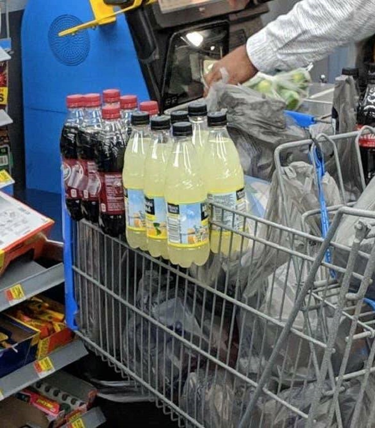 "When your grocery cart is full, but you still need to pick up drinks, you can do this":