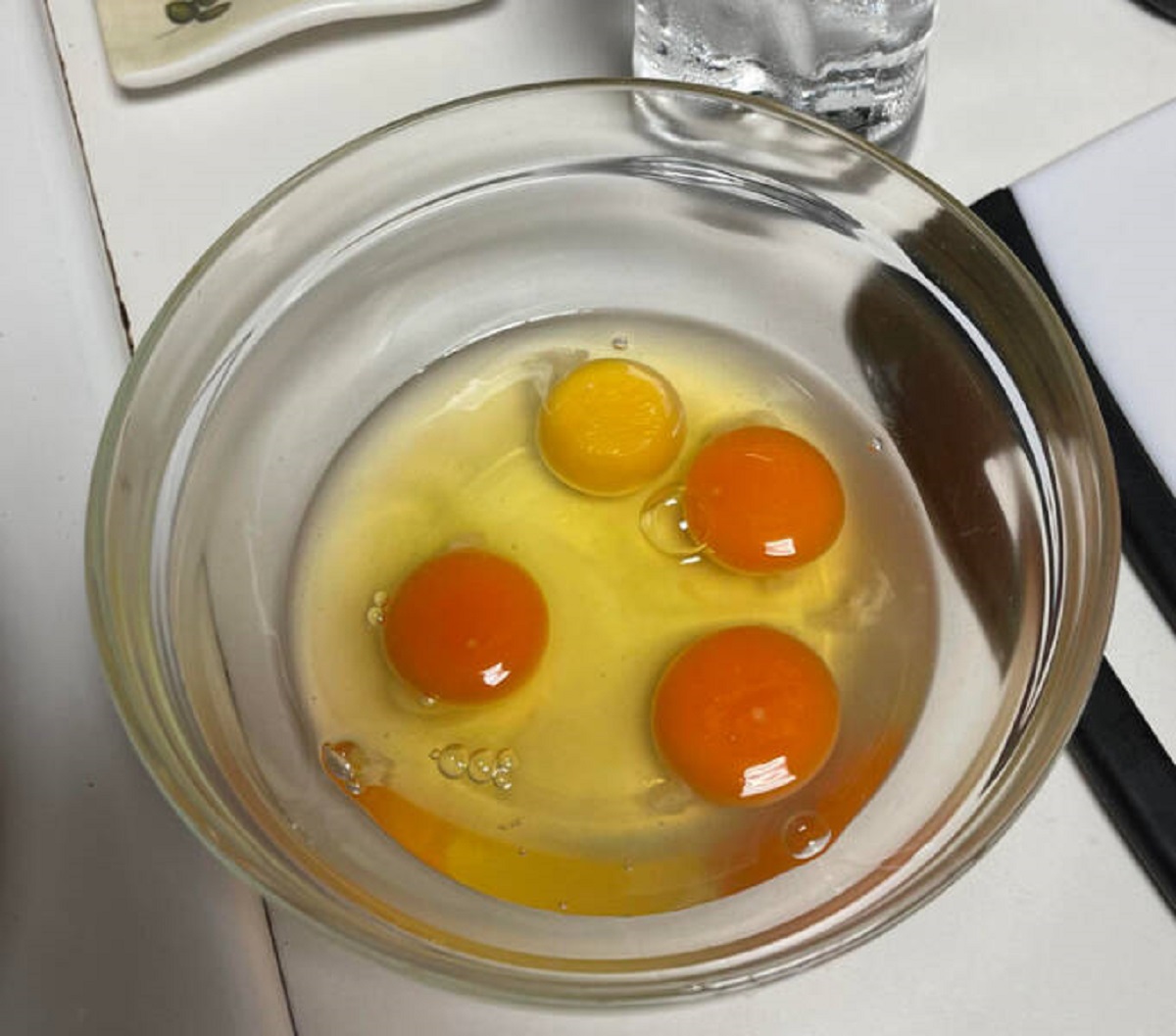 “The difference in color between our local farm’s eggs vs the grocery store.”