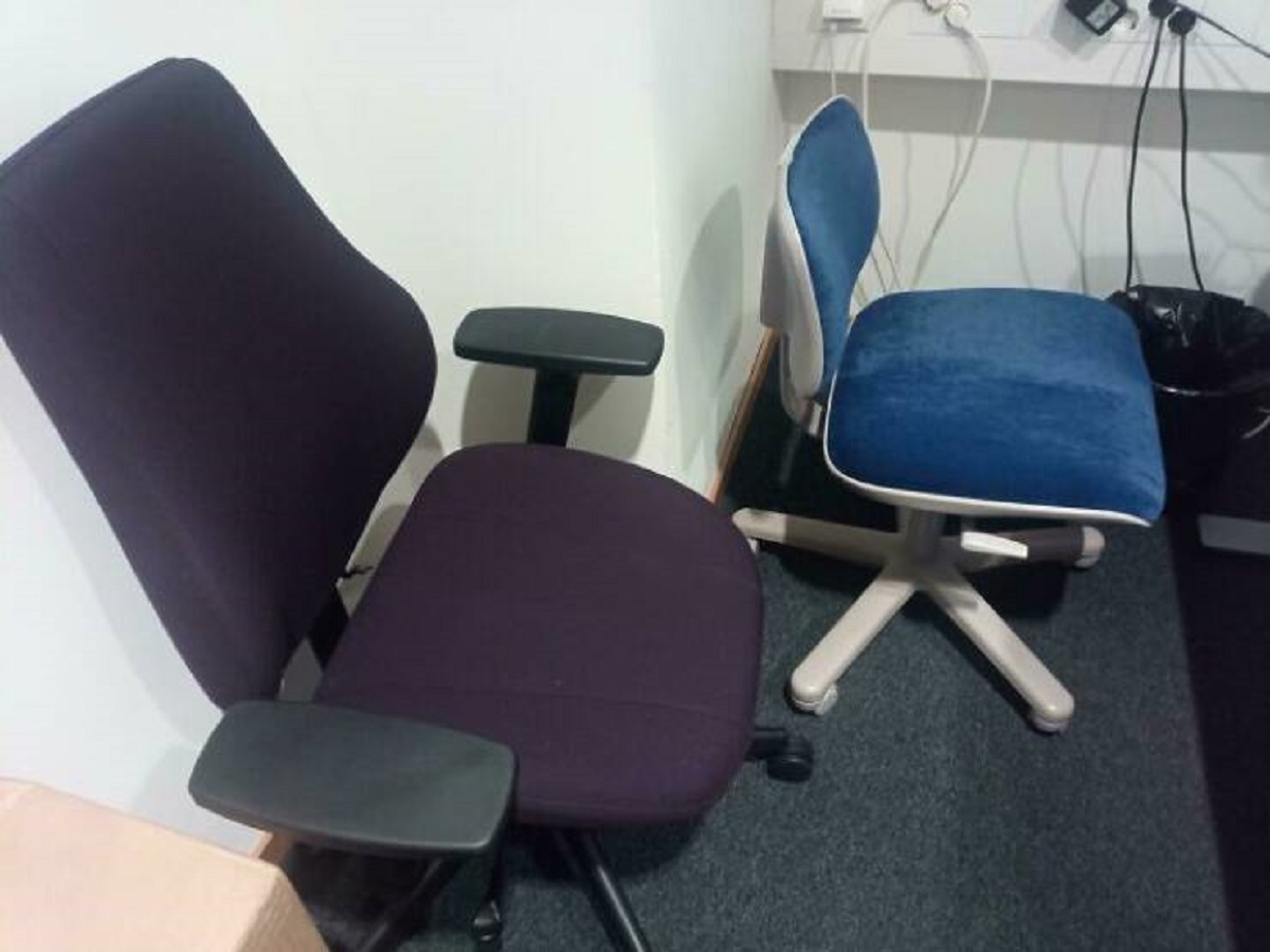 "My Coworker "Brags" That Her Chair (Blue) Is +20 Years Old, While At The Same Time, Multiple Times A Month, She Need To Take Sick Leave Because Of Back Pains And She Refuses To Take New Chair Even Thought We Have New Chairs"