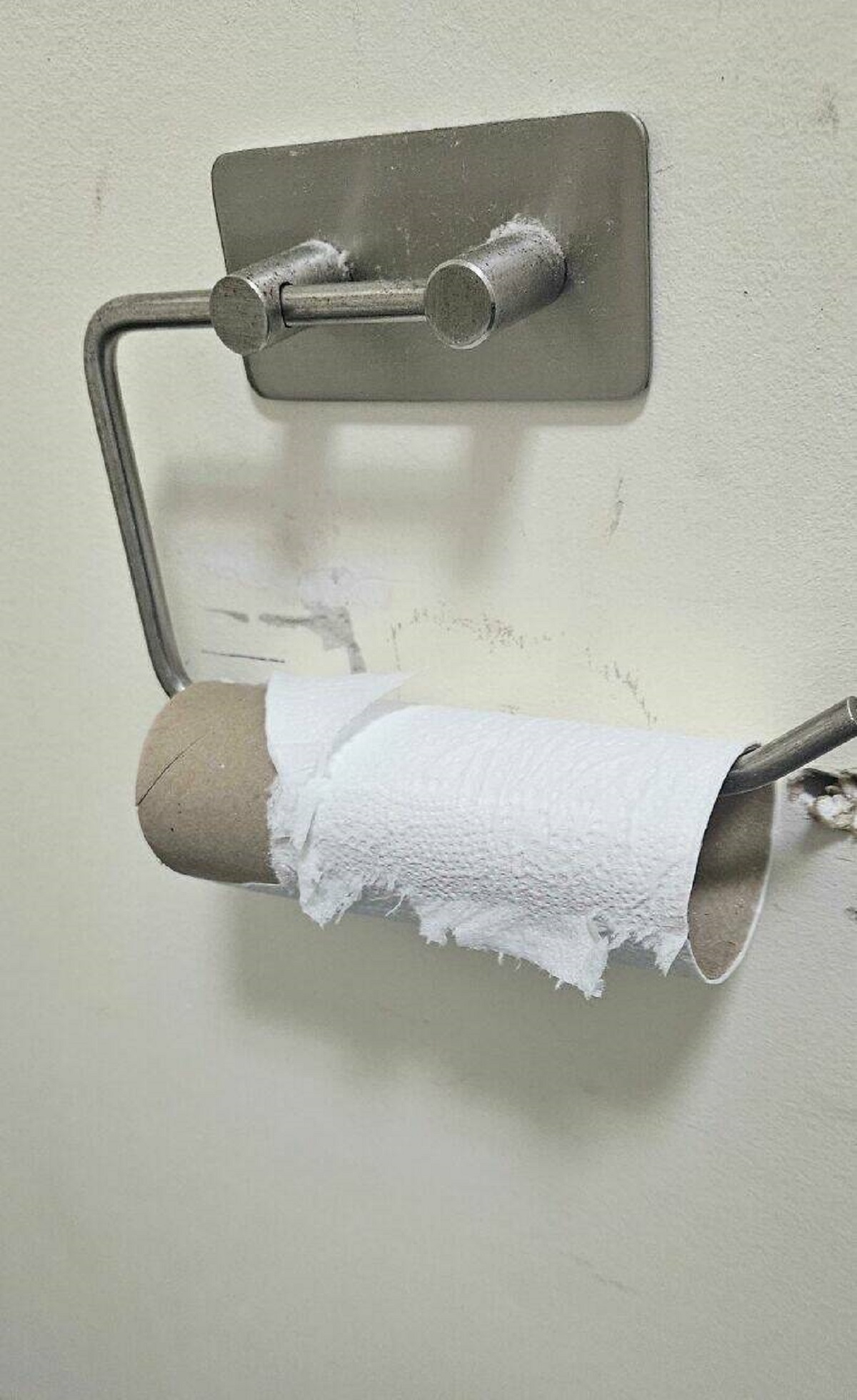 "My Fully Grown Adult Co-Workers Love To Pull This Move To Avoid The Very Tedious Task Of Throwing The Empty Roll In The Trash And Putting A New One In Its Place"