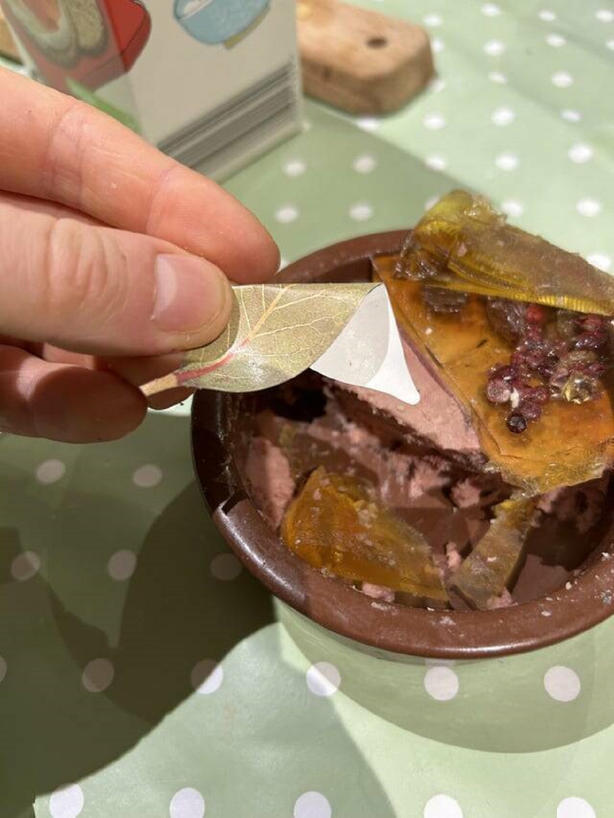 "The bay leaf inside my pâté was actually plastic with a leaf pattern printed on it"