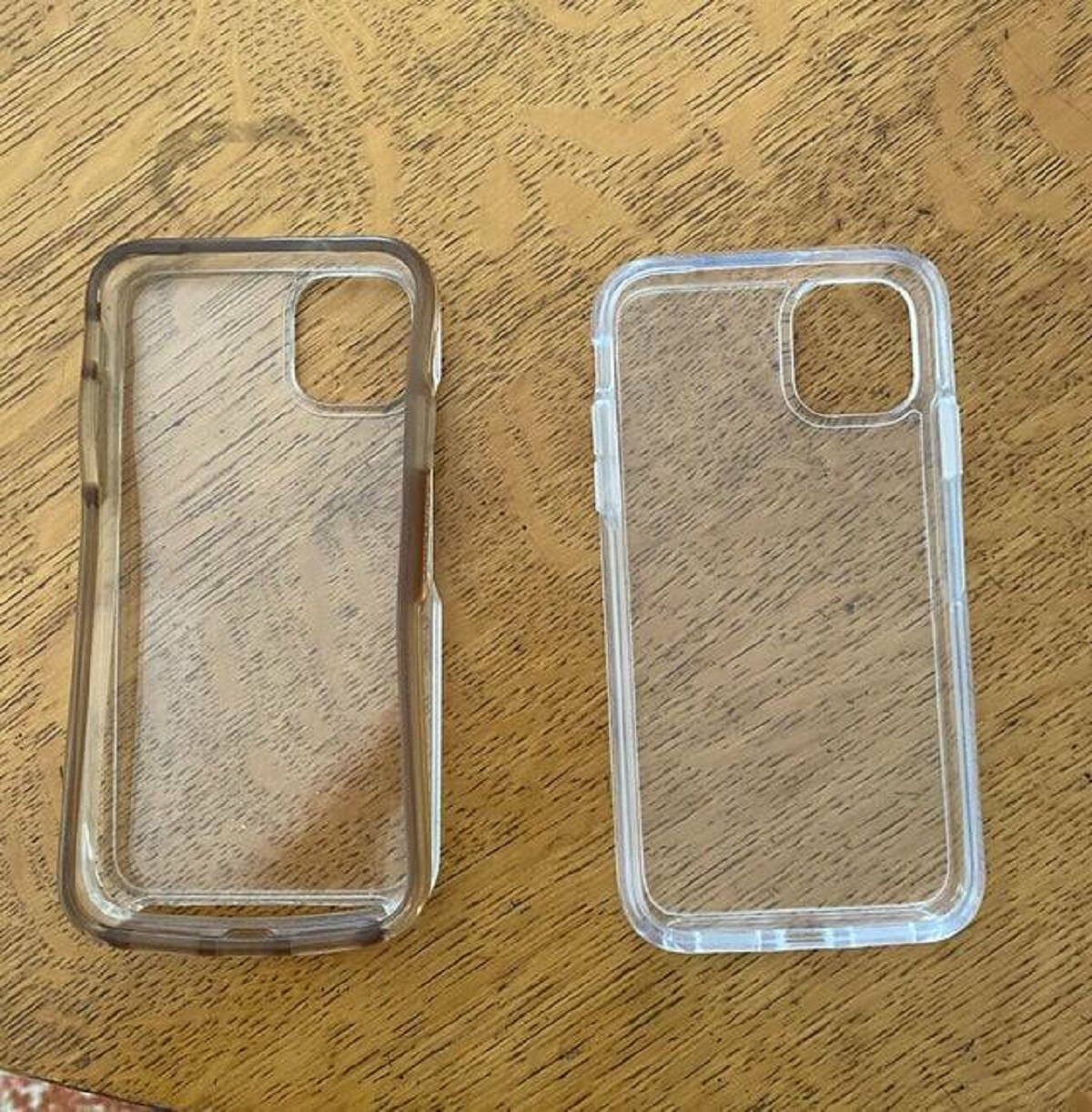 "The same phone case after 3 years of use vs brand new"