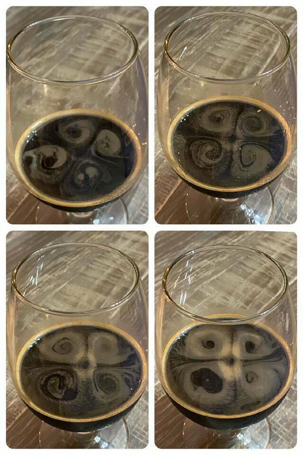 "After every drink of my beer, a new quadrant pattern slowly forms from the random foam"