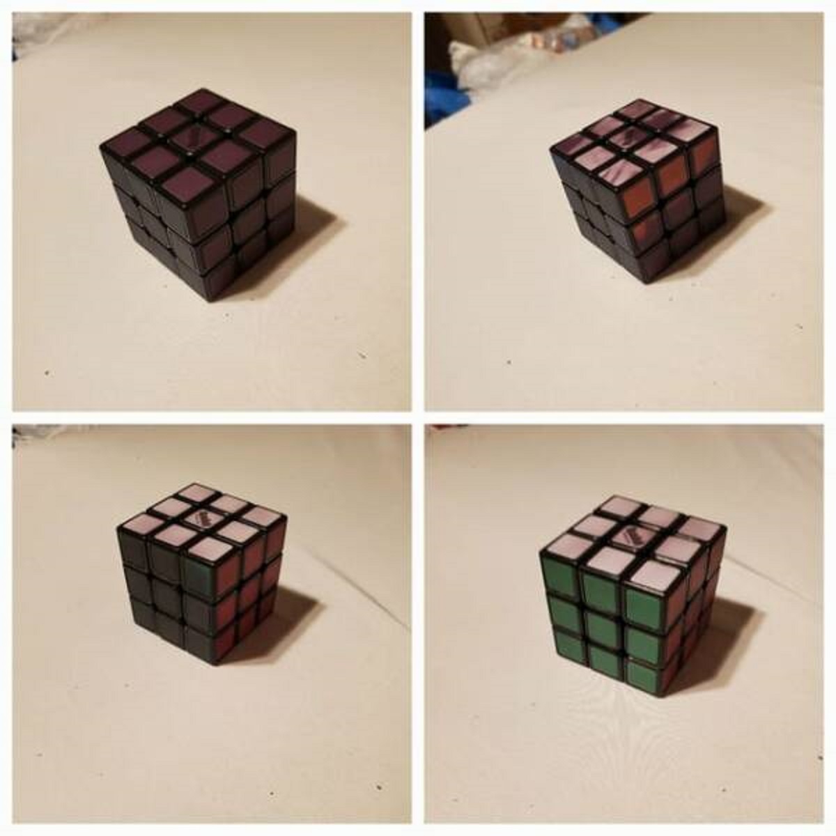 "This Rubik's Cube is designed to obscure the colors on each face until it is held."