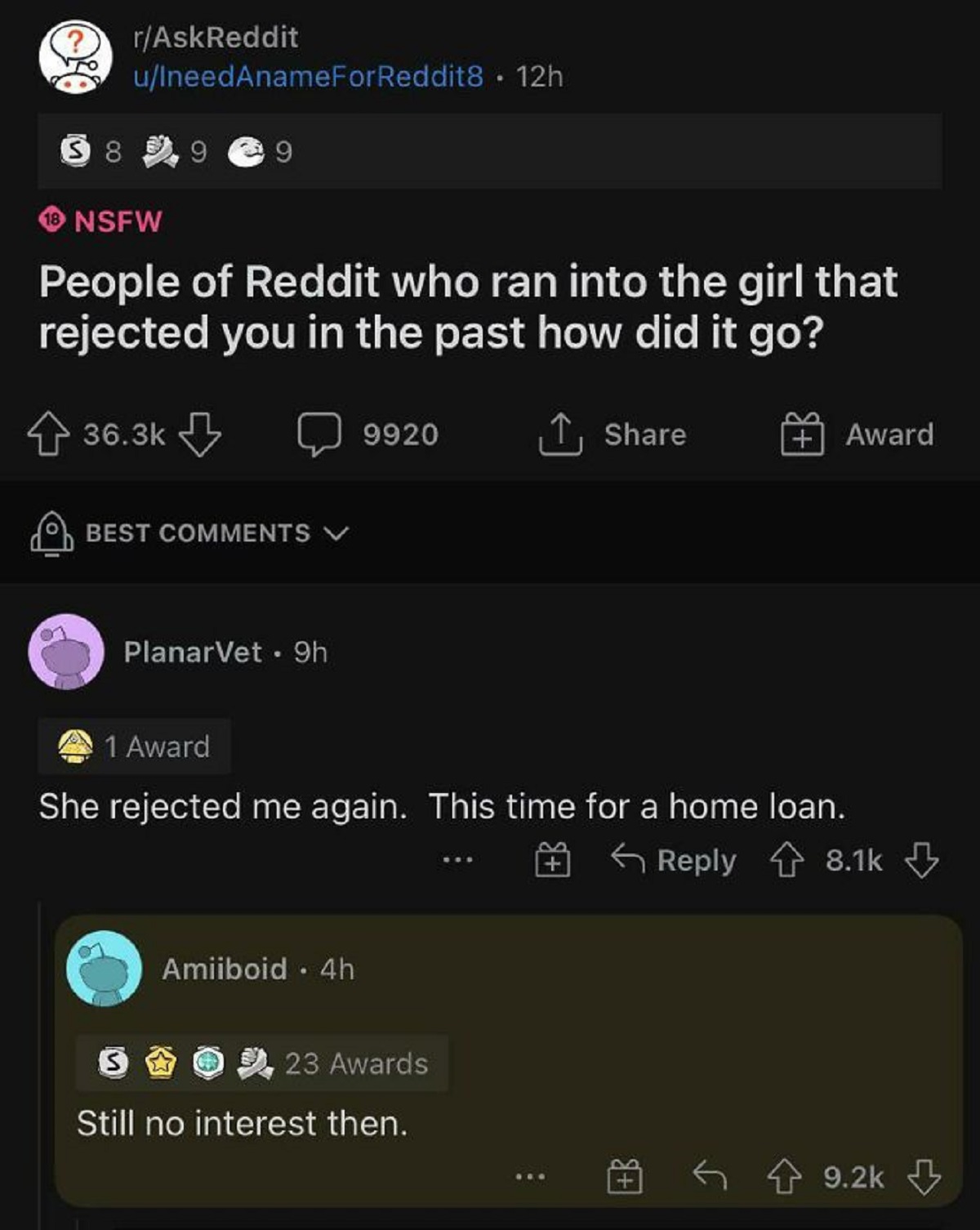 funny replies better than the original - best response when someone says your mom - S 8 rAskReddit uIneedAnameForReddit8 12h 18 Nsfw People of Reddit who ran into the girl that rejected you in the past how did it go? 9920 Award Best PlanarVet 9h 1 Award S