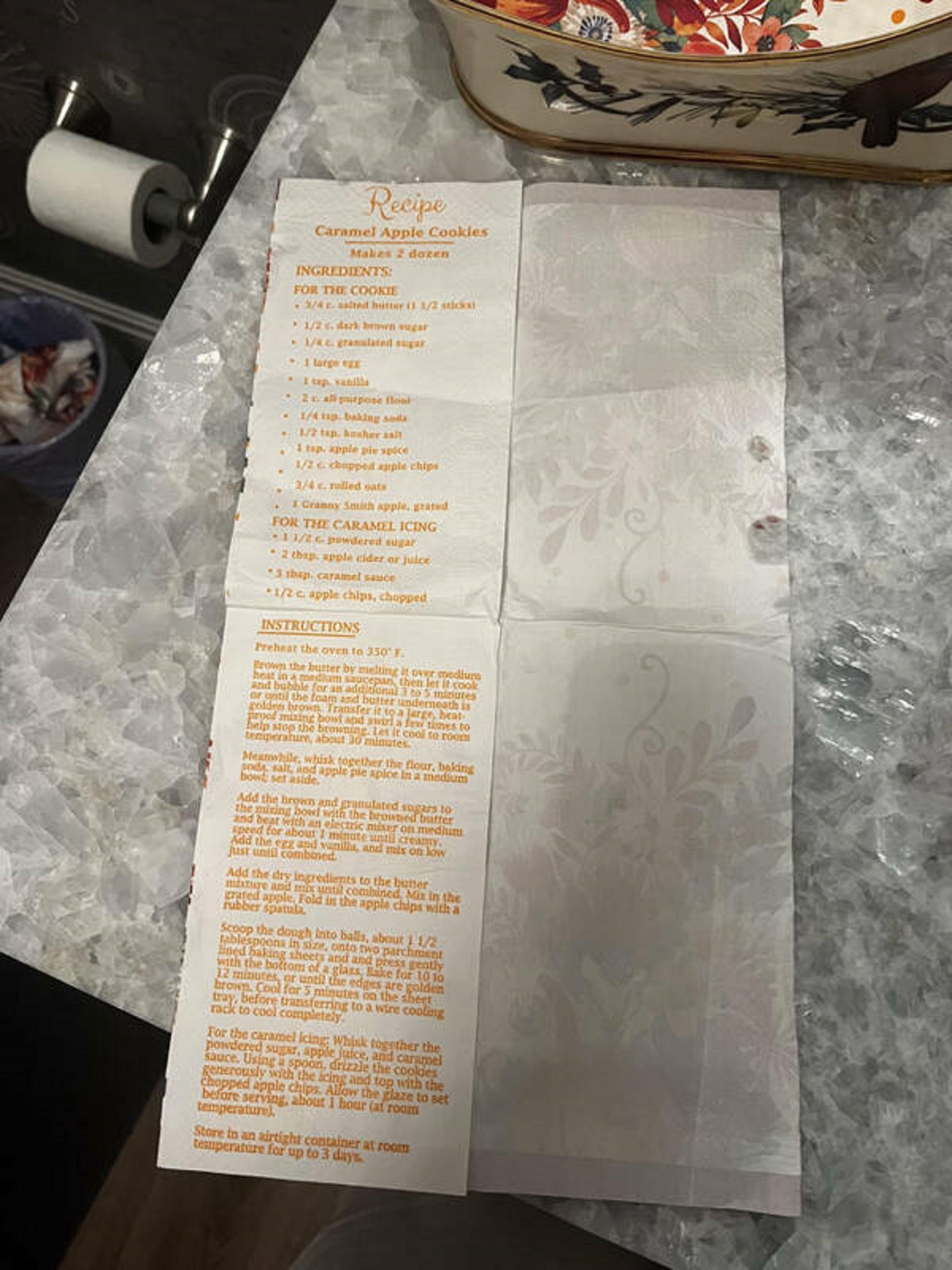 "The napkins in my aunts bathroom have recipes hidden inside."