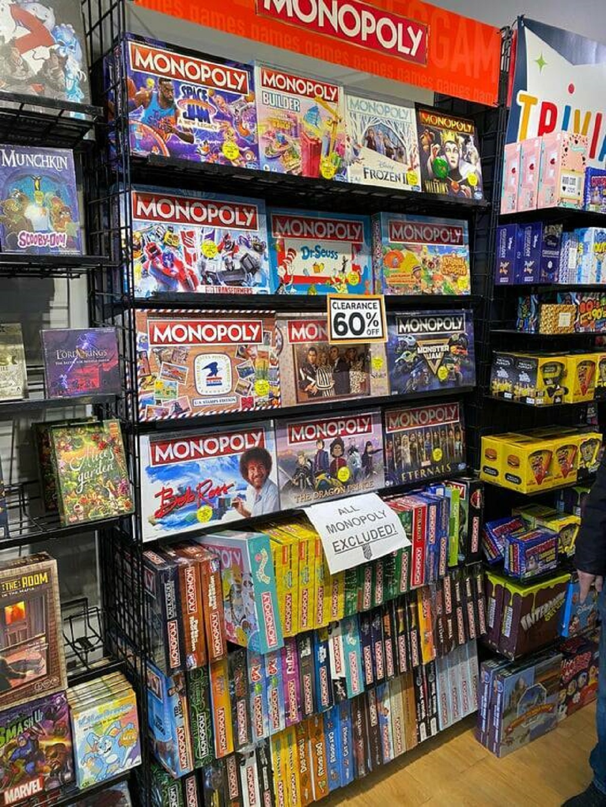 "Monopoly games on sale 60% off, excluding all Monopoly games"