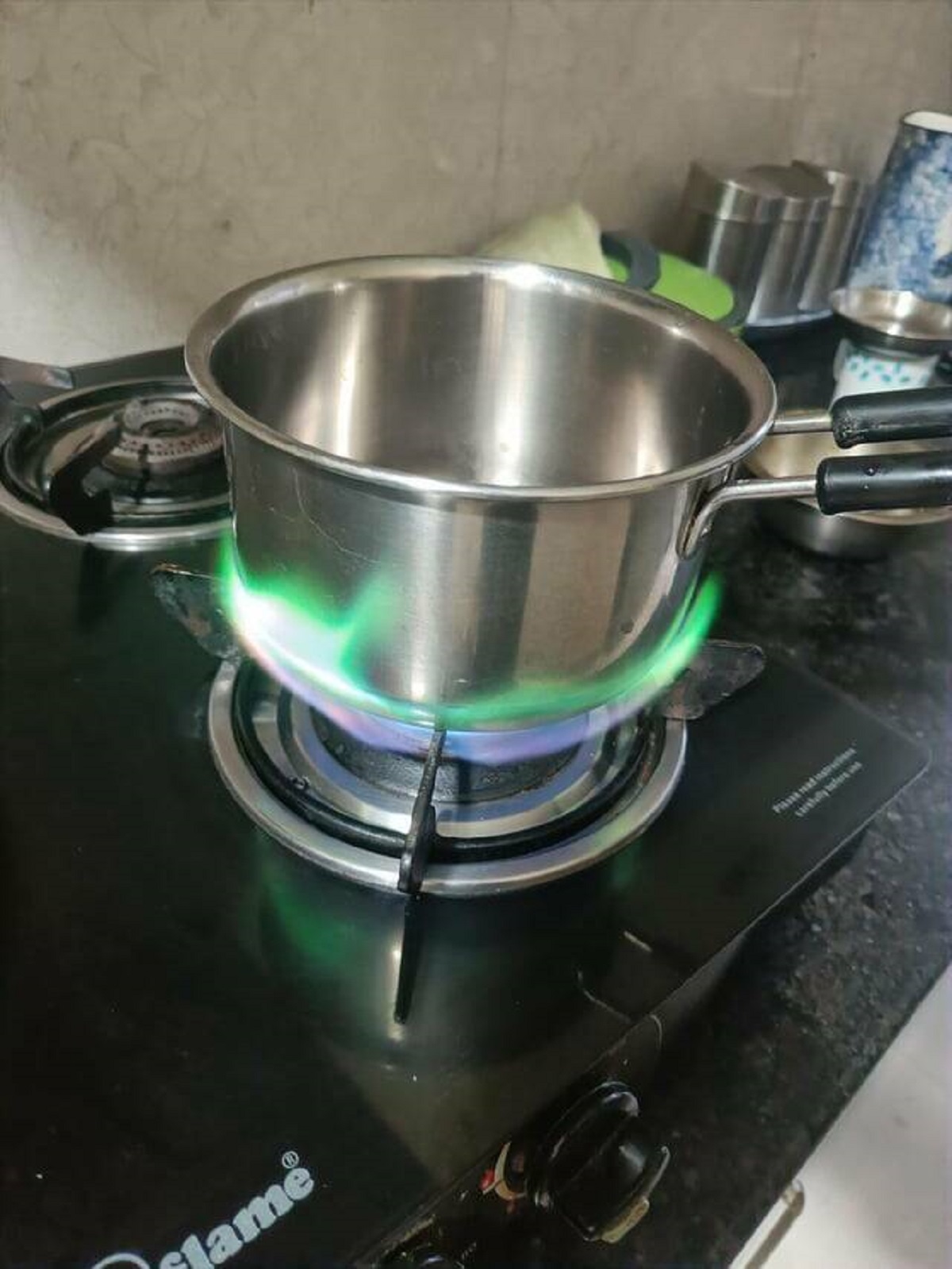 "The fire on my stove turned green"