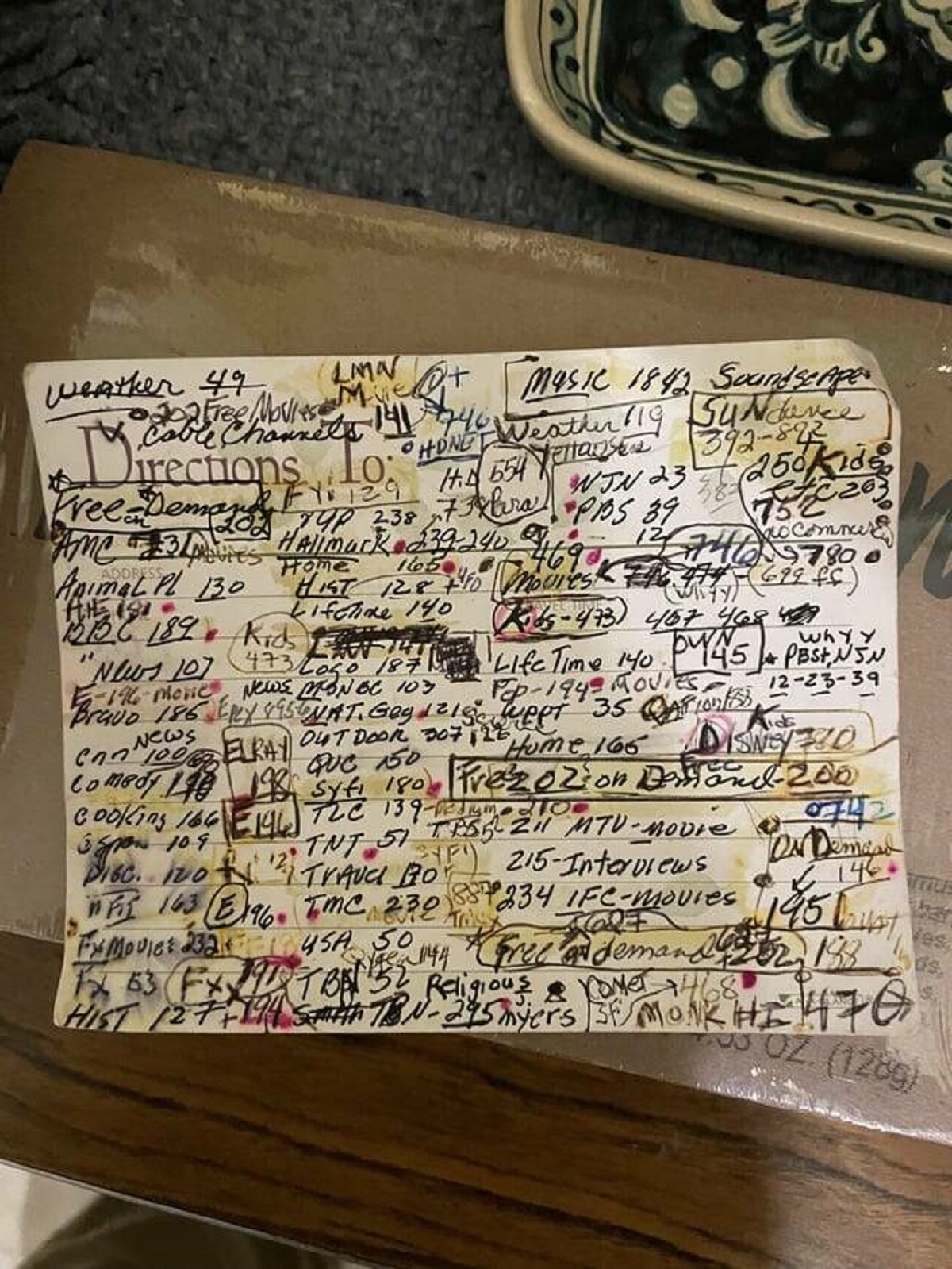 "My mother-in-law’s homemade “channel guide” for cable tv"