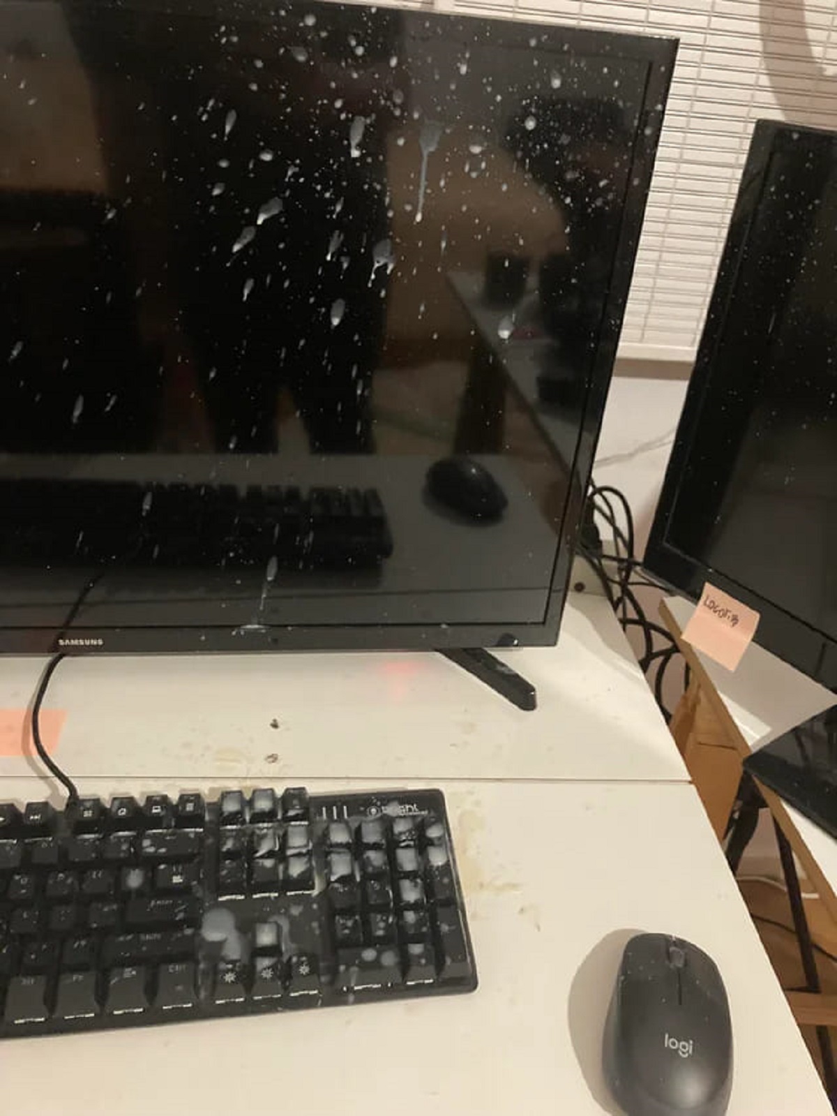 “This is candlewax. I blew a candle too hard and got candlewax all over my PC. Yippie.”