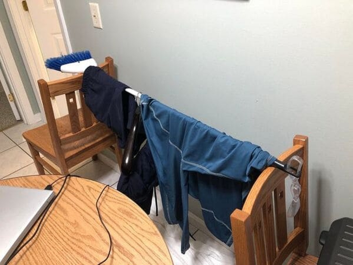 “A temporary drying rack for my hotel room”