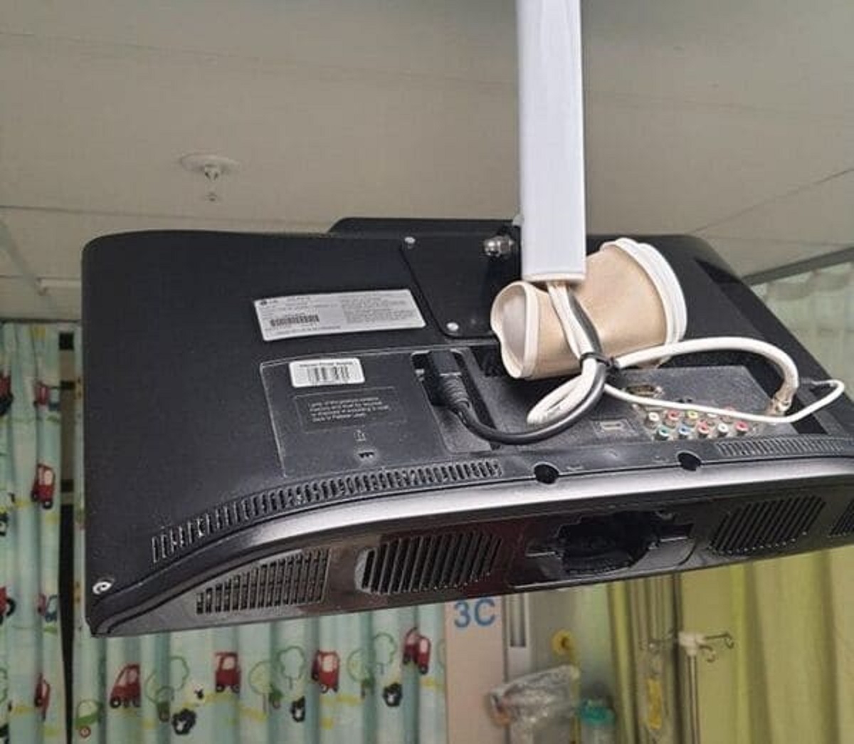 “In a private hospital to keep the TV at the right angle…”