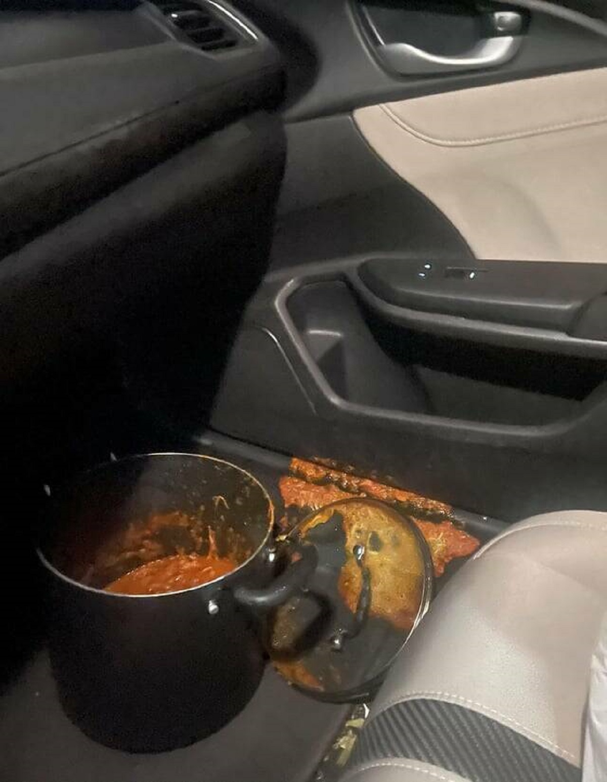 "I accidentally spilled Tinga in my new car."