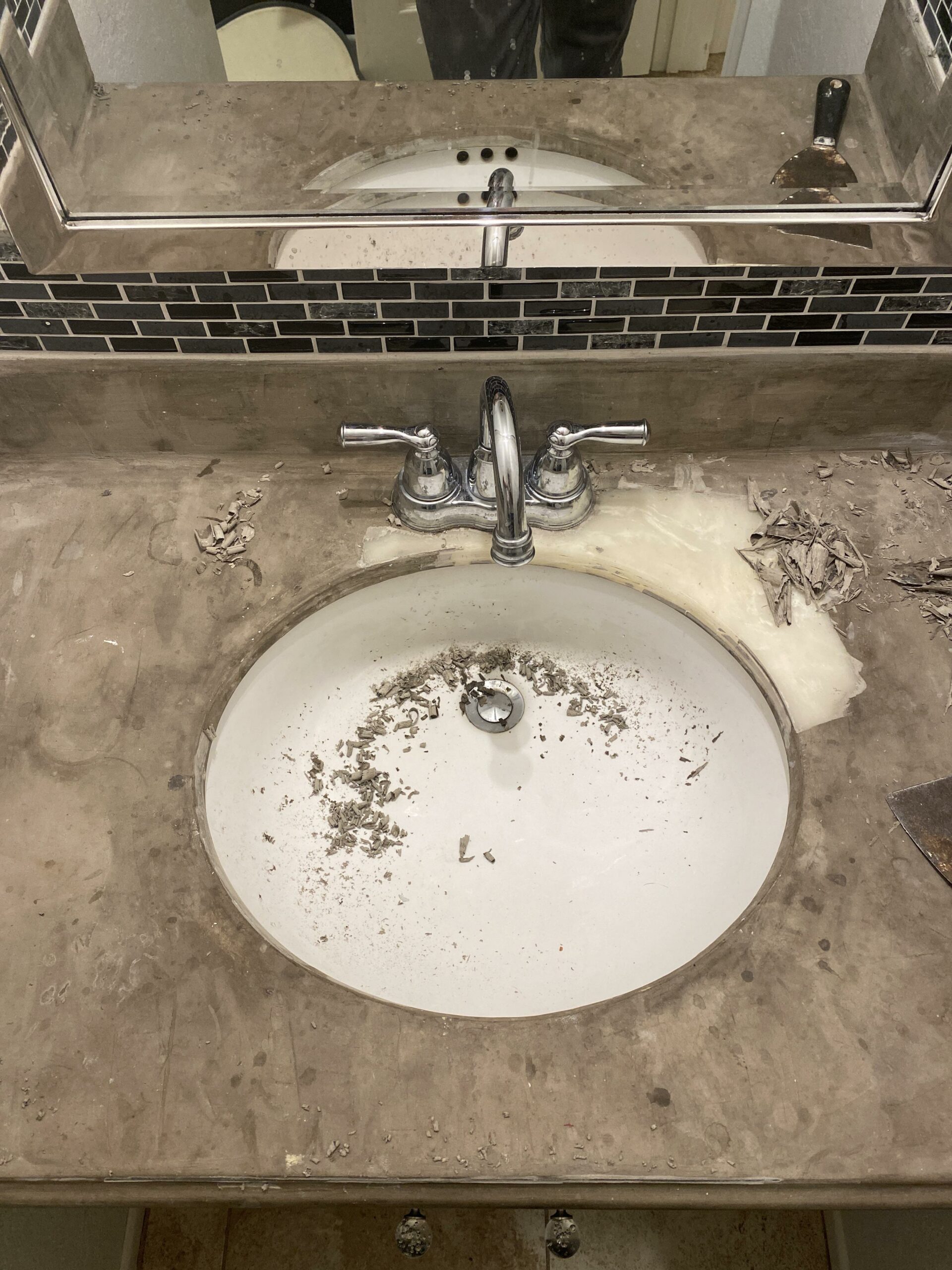 Please, do not cover you bathroom counter in cement. This has homeowner written all over it.