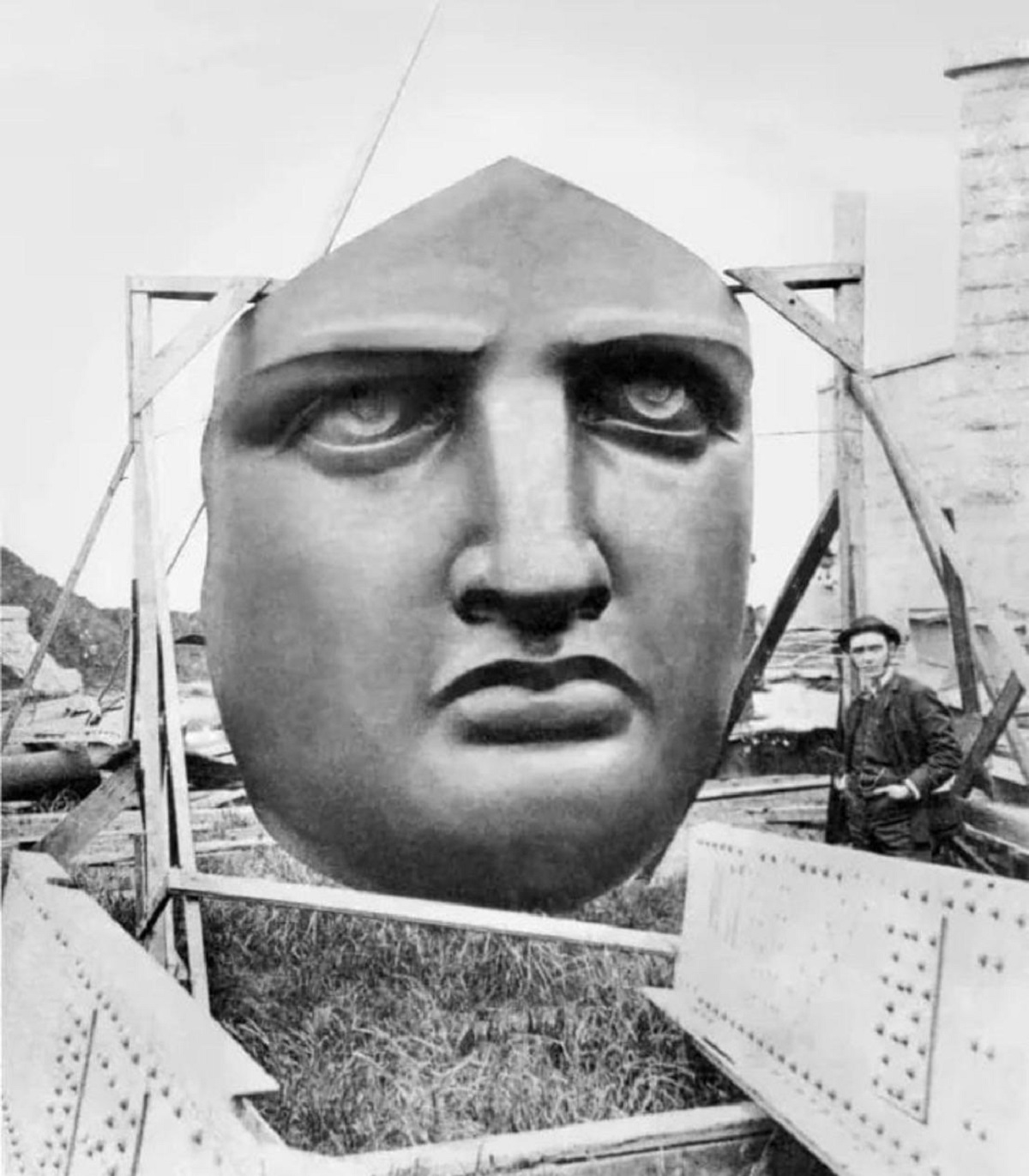 The face of the Statue of Liberty before being attached.