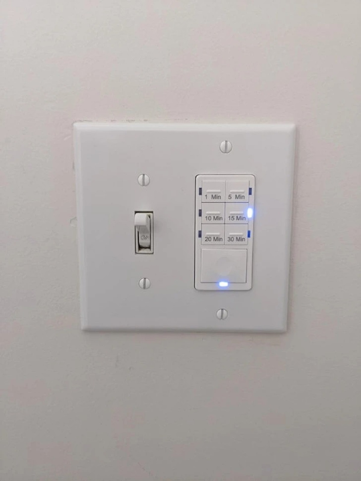 A bathroom switch with a fan timer so you can leave it running but don’t have to come back to turn it off