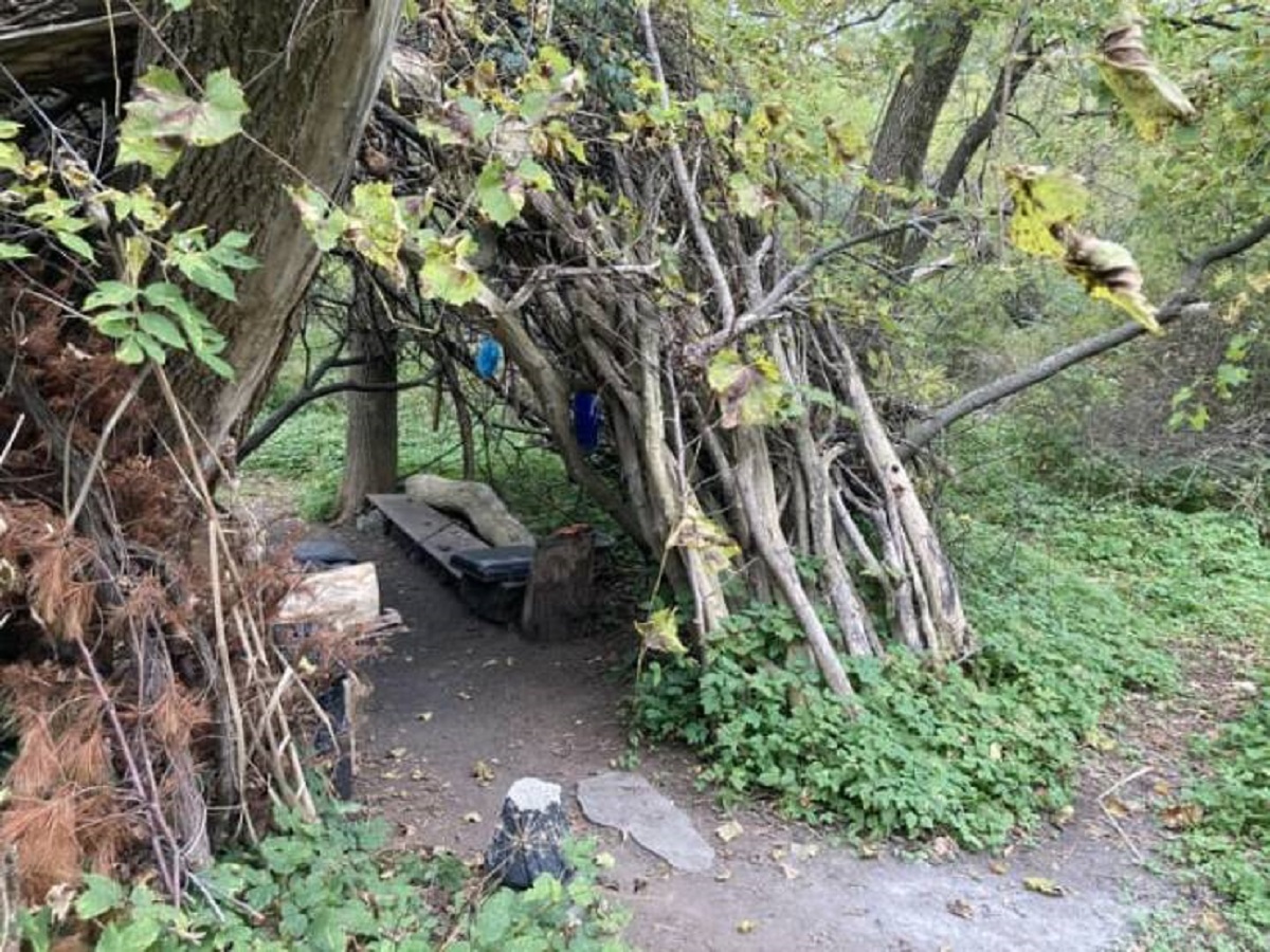 "Found a homeless guys stick house in the woods"