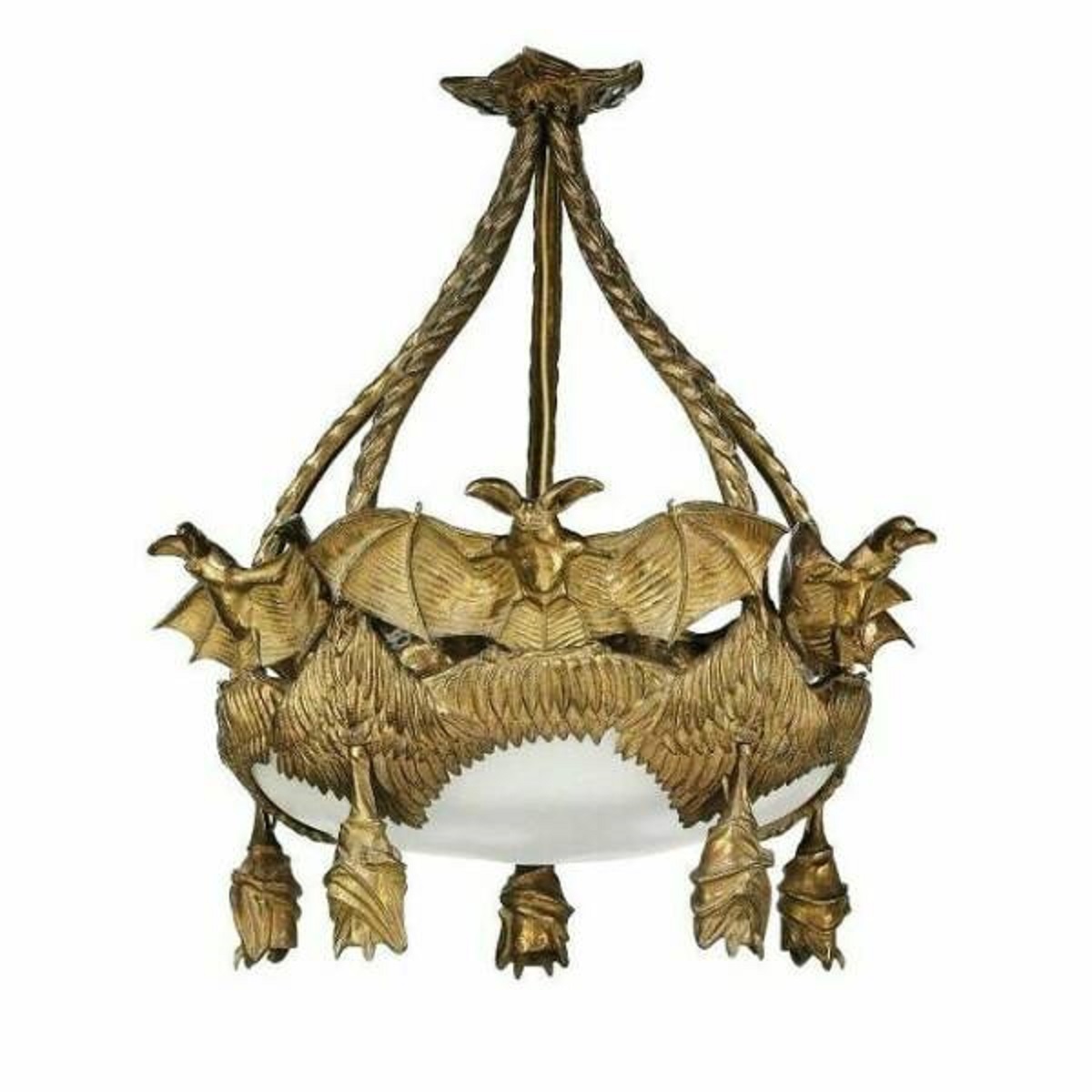 "Gilt-Bronze Bat Chandelier Made Around 1910 By Swedish Lamp Company Böhlmarks. My Favourite Detail Is The Pendant Lights That Are Enclosed By Little Furled Bats Hanging Upside Down"