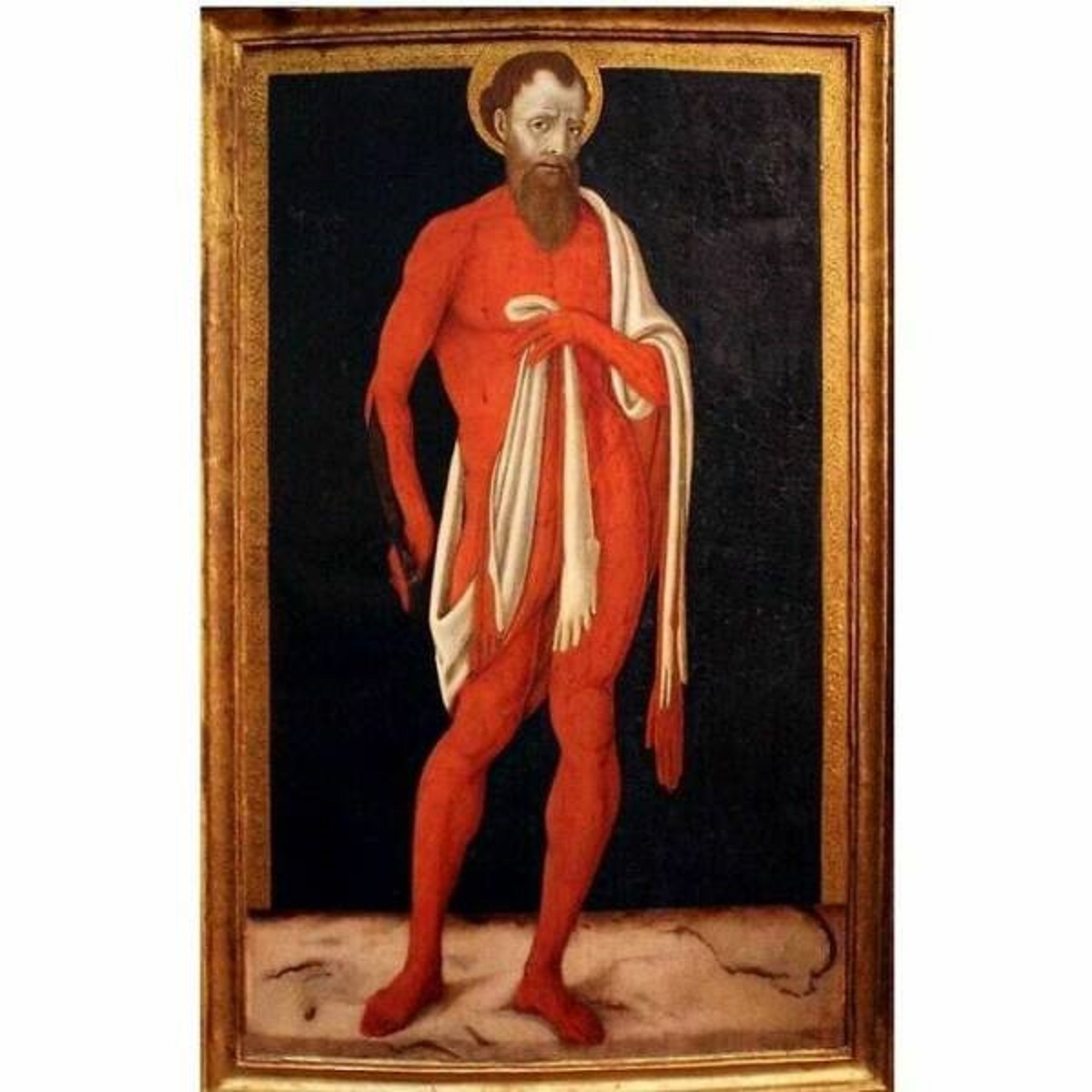 "A 15th Century Painting Of St Bartholomew Wearing His Own Flayed Skin As A Robe After Being Skinned Alive And Honestly He Is Totally Pulling Off The Look"