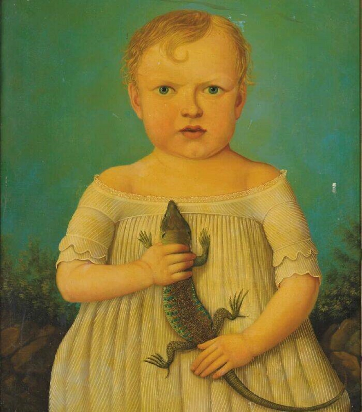 "A Posthumous Portrait Of A Child Holding A Lizard, Which Sheds Its Skin And Regrows Its Tail -- A Symbol Of Resurrection, Rebirth Or Regeneration"