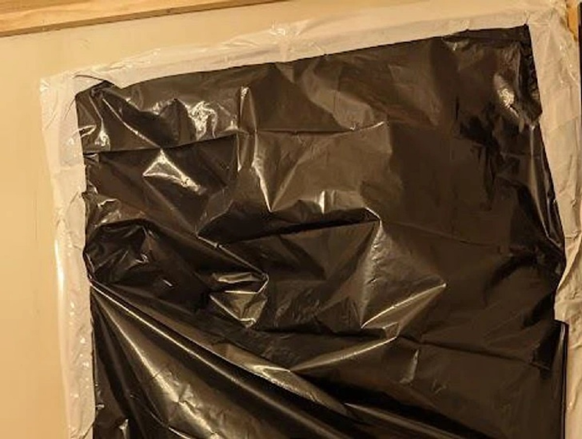 “My wife and I rented a cabin. We arrived to find a trash bag for a window.”