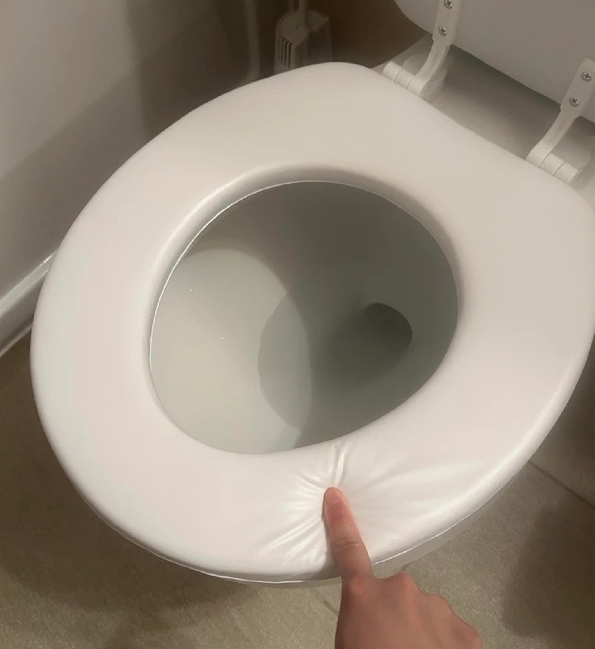 “Old toilet seat broke from wear and tear, so the landlord replaced it with this.”